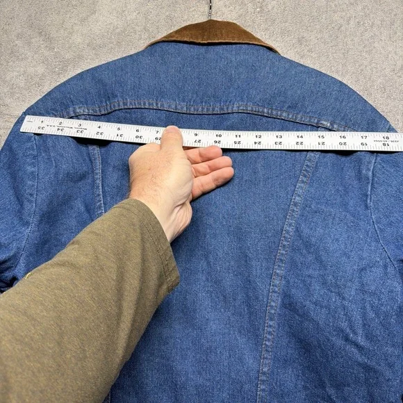 Wrangler Denim Sherpa Lined Western Trucker Jacket Corduroy Collar‎ Men's Medium - Picture 8 of 10